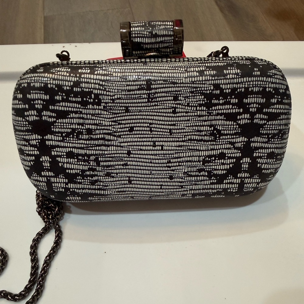 Halston Heritage Black and White Textured Pattern Clutch